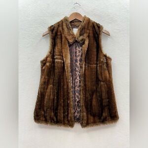Chico's Women’s 0 Small Faux Fur Open Vest Brown Mob Wife
